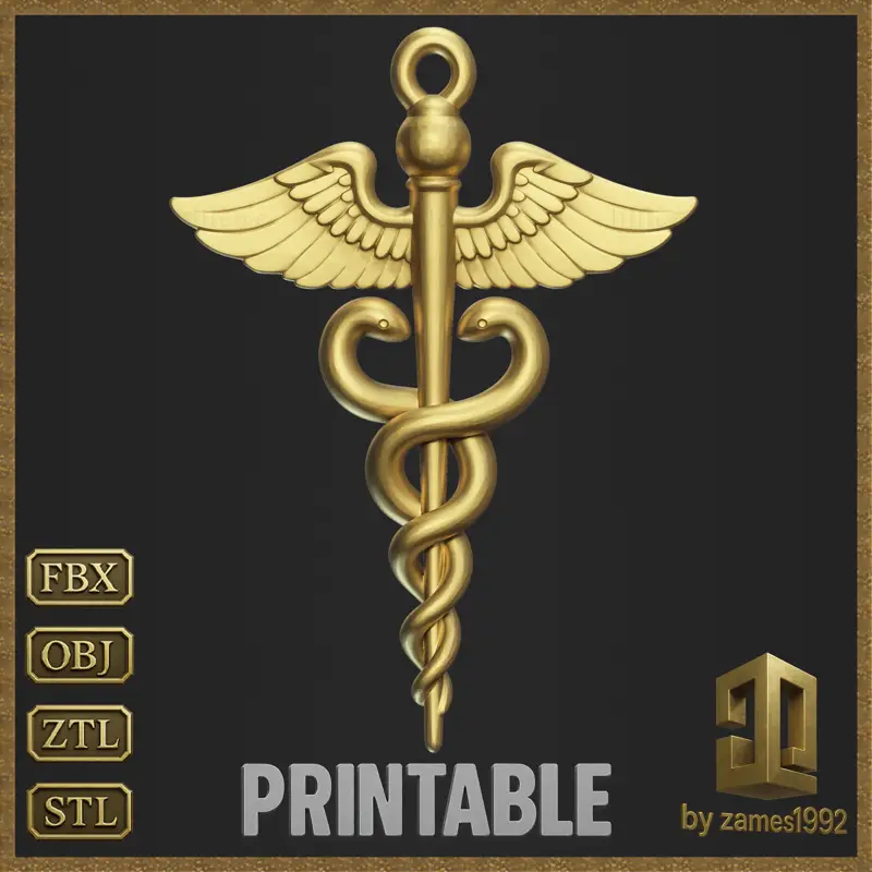 Medizinischer Caduceus-Anhänger Schmuckdesign 3D-Druckmodell