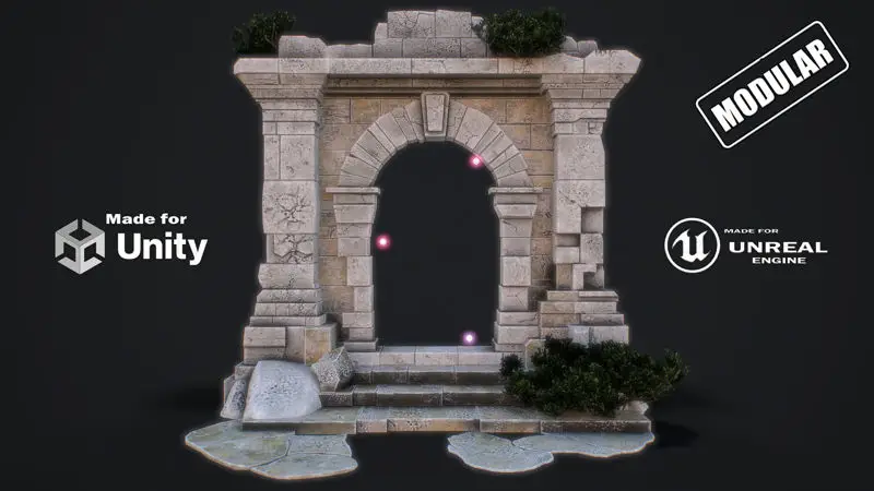 Medieval Arch game ready 3D-model voor Unreal Engine & Unity