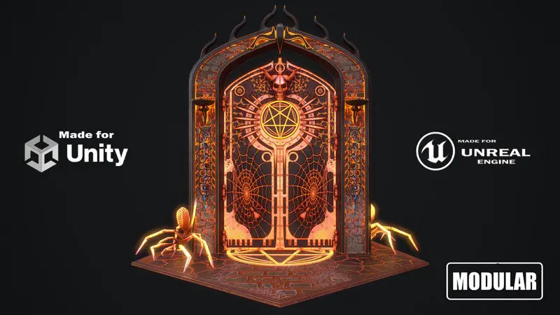 Modello 3D modulare pronto per il gioco Medieval Door 1