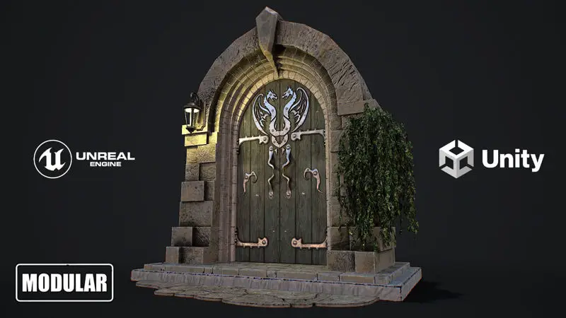 Középkori ajtójátékra kész moduláris 3D modell