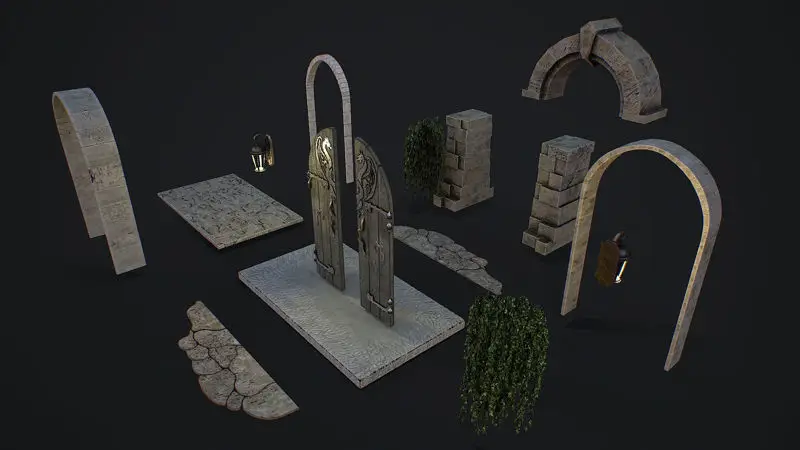 Középkori ajtójátékra kész moduláris 3D modell