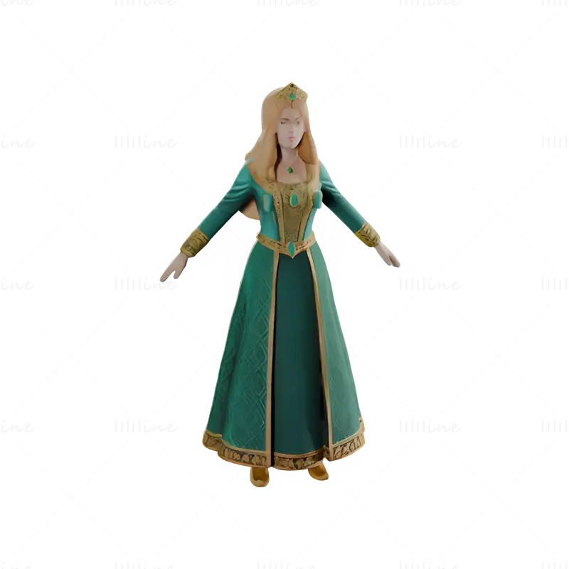 Figurina di principessa fantasy medievale in modello di stampa 3D color smeraldo