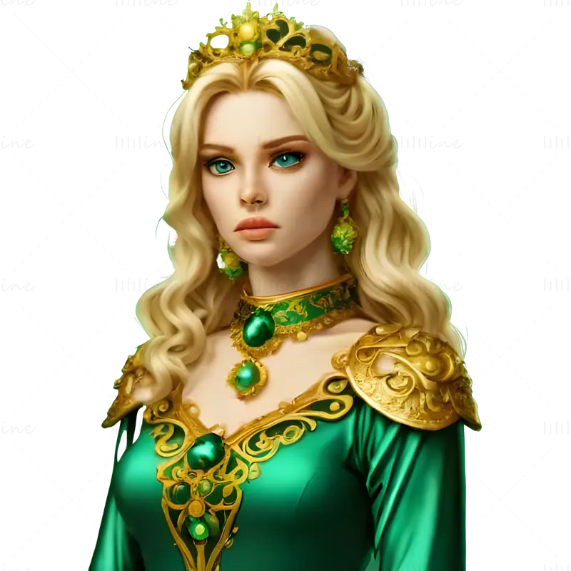 Medieval Fantasy Princess Figurine in Emerald 3D Print Model