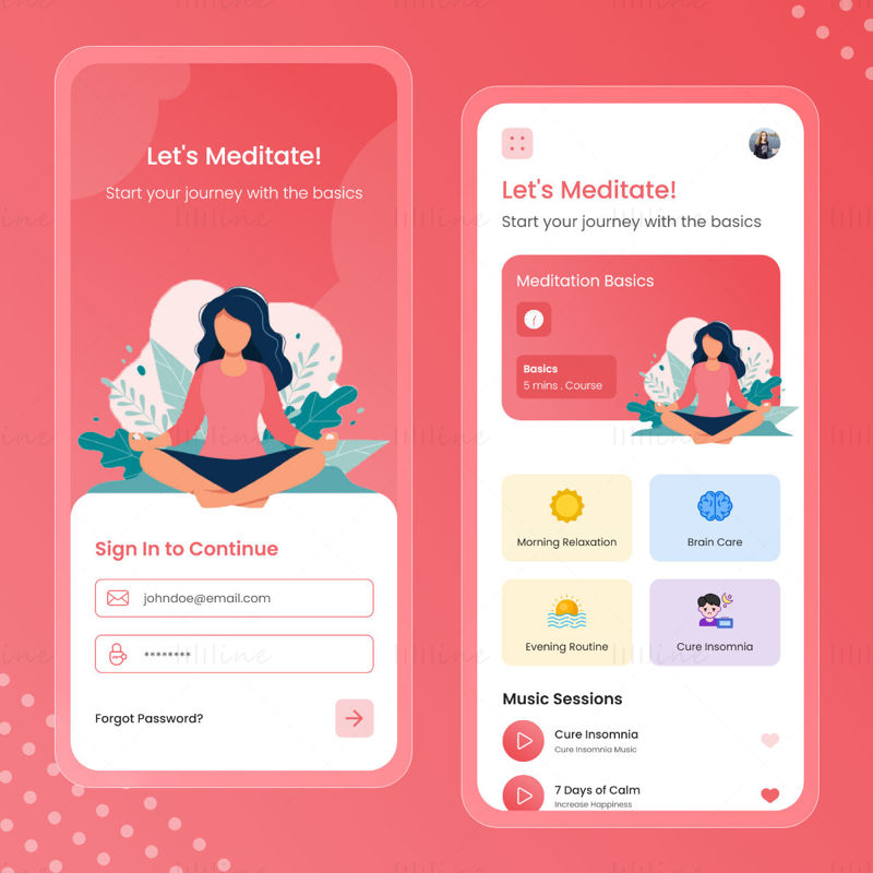 Потребителски интерфейс на приложението за медитация