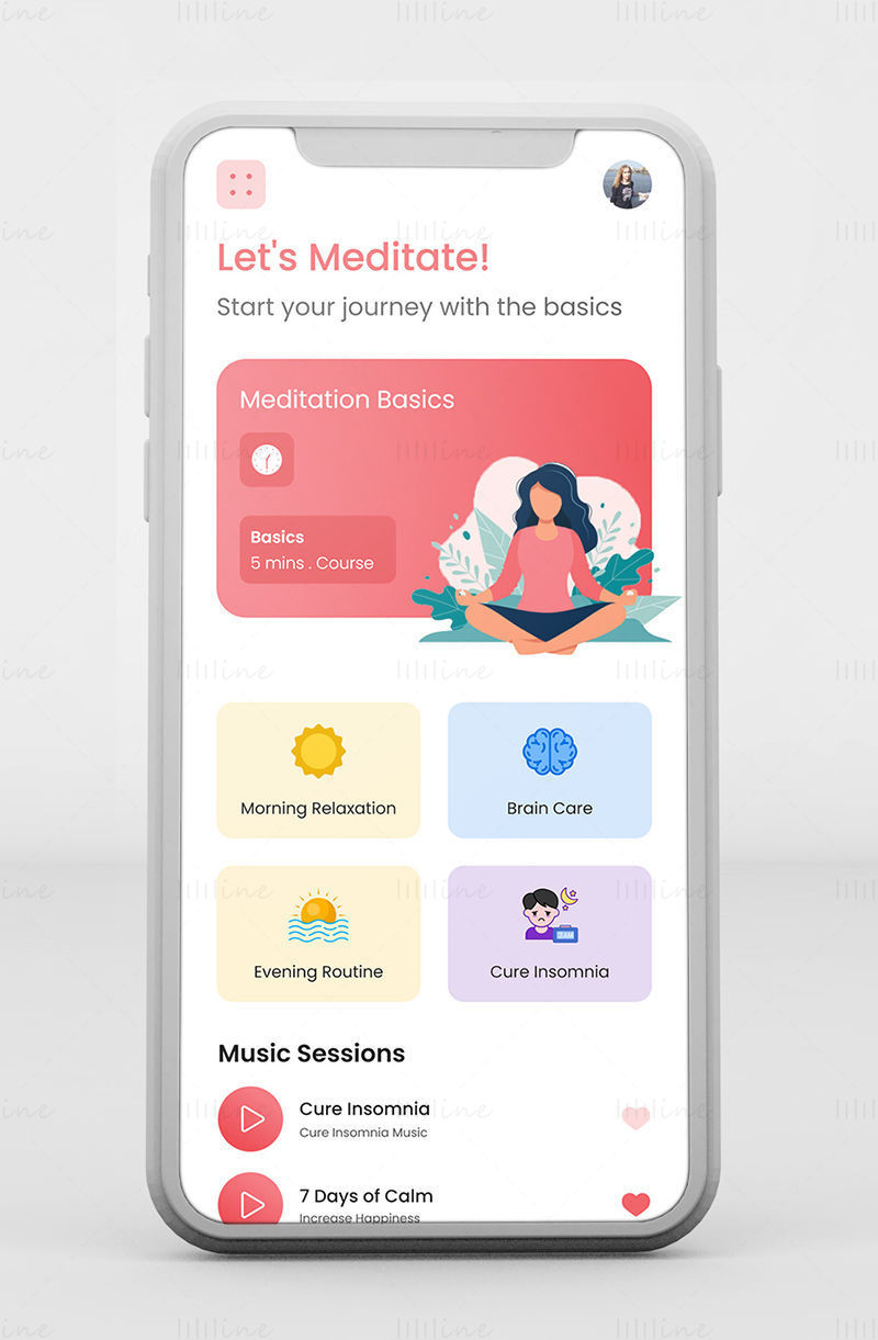 Meditációs alkalmazás felhasználói felület