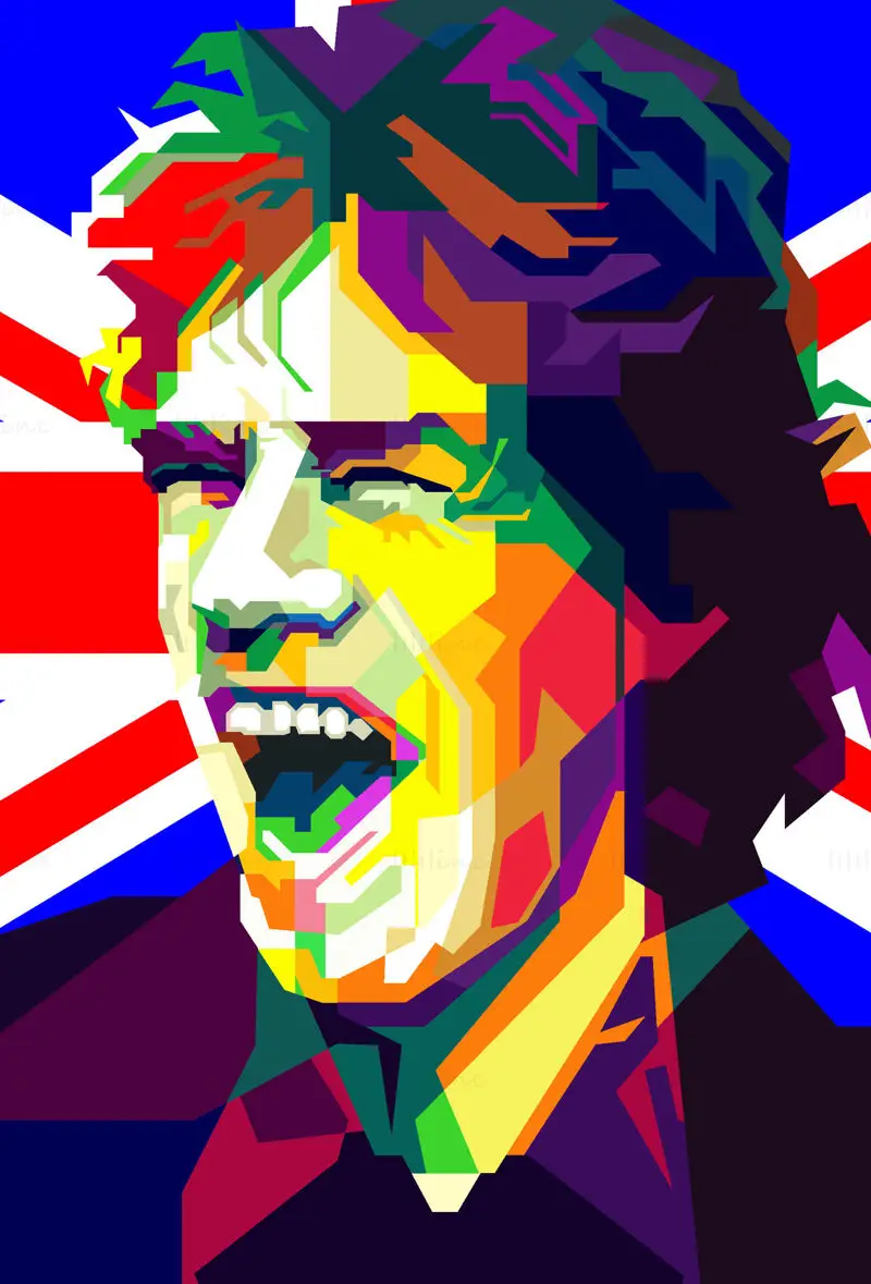 Mick Jagger İngiliz Simgesi Rock And Roll WPAP Vektörü