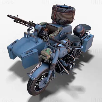 Modelo 3D de motocicleta militar