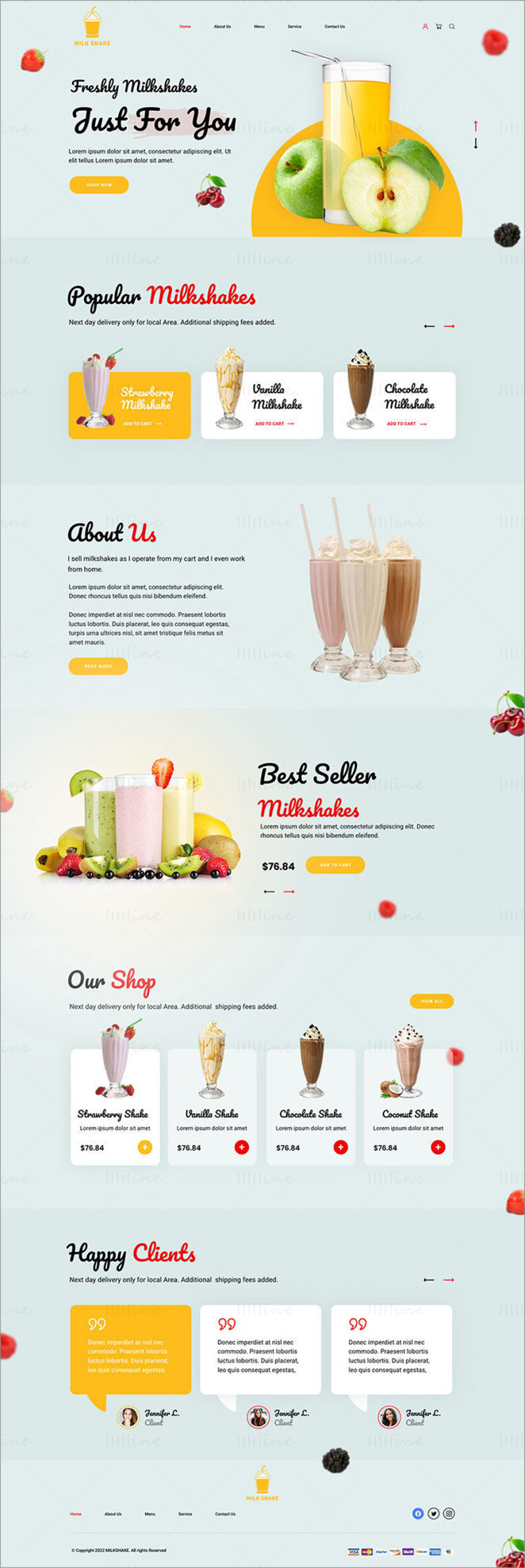 Milk Shake website landing page template - UI Adobe XD