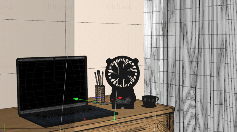 Mini malý stolní ventilátor 3D model scény