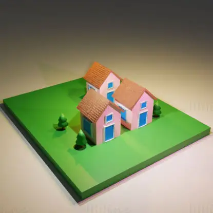 مدل سه بعدی خانه مینیاتوری کم چند ضلعی