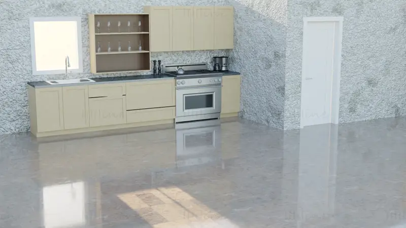 مدل سه بعدی کابینت آشپزخانه بدون دسته مینیمالیست