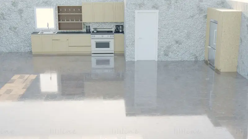 Modelo 3D de gabinete de cocina minimalista sin tiradores