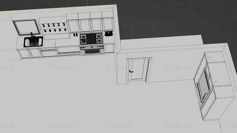 نموذج ثلاثي الأبعاد لخزانة المطبخ البسيطة بدون مقبض