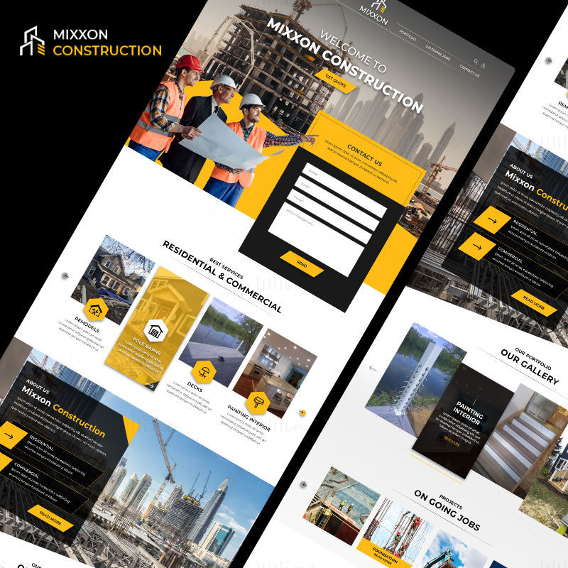Mixxon建筑公司网站模板着陆页网页模板UI Adobe Photoshop PSD