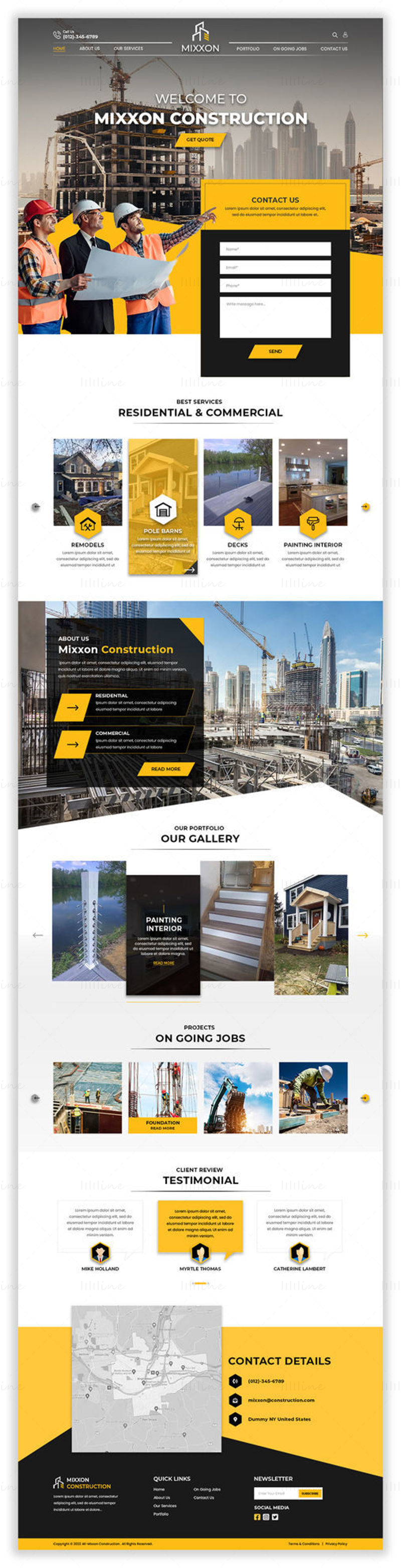 Mixxon建筑公司网站模板着陆页网页模板UI Adobe Photoshop PSD