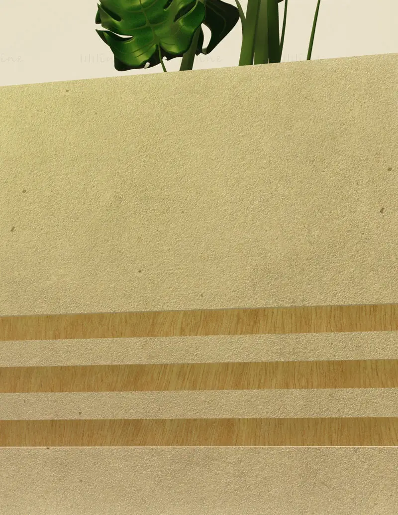 3D model rastline Monstera v betonskem in lesenem loncu