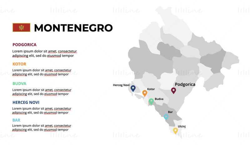 Montenegro-Infografik-Karte, bearbeitbare PPT und Keynote