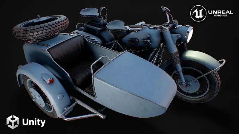 Motocicletă cu model 3d sidcar