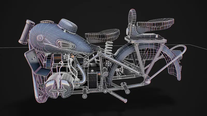 Motocicletă cu model 3d sidcar