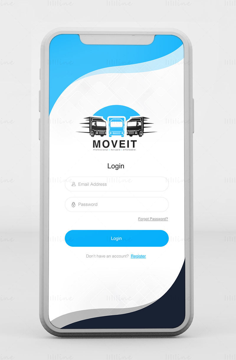 Moveit Aplicación móvil: kit de interfaz de usuario móvil de Adobe XD