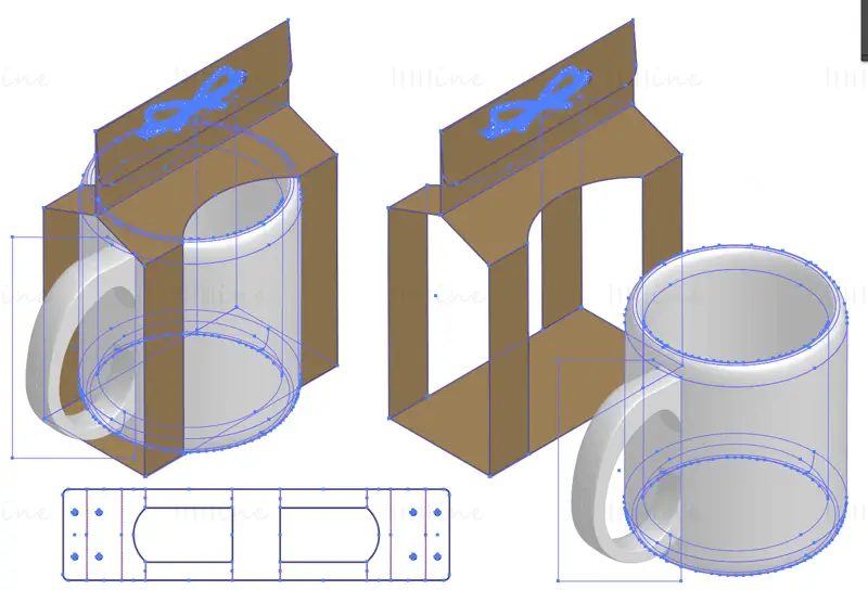 Stanzlinienvektor für Becherverpackungsboxen