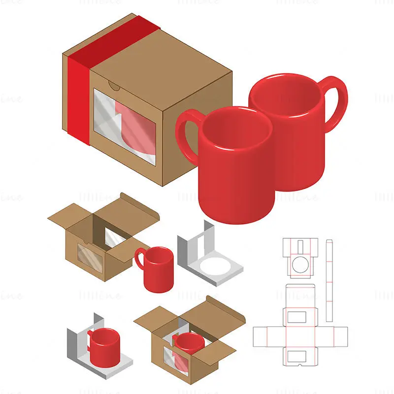 Mug packaging box dieline vector