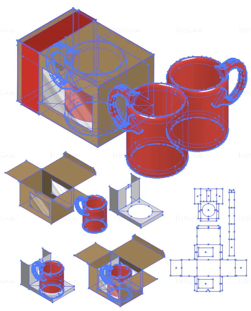 Mug packaging box dieline vector