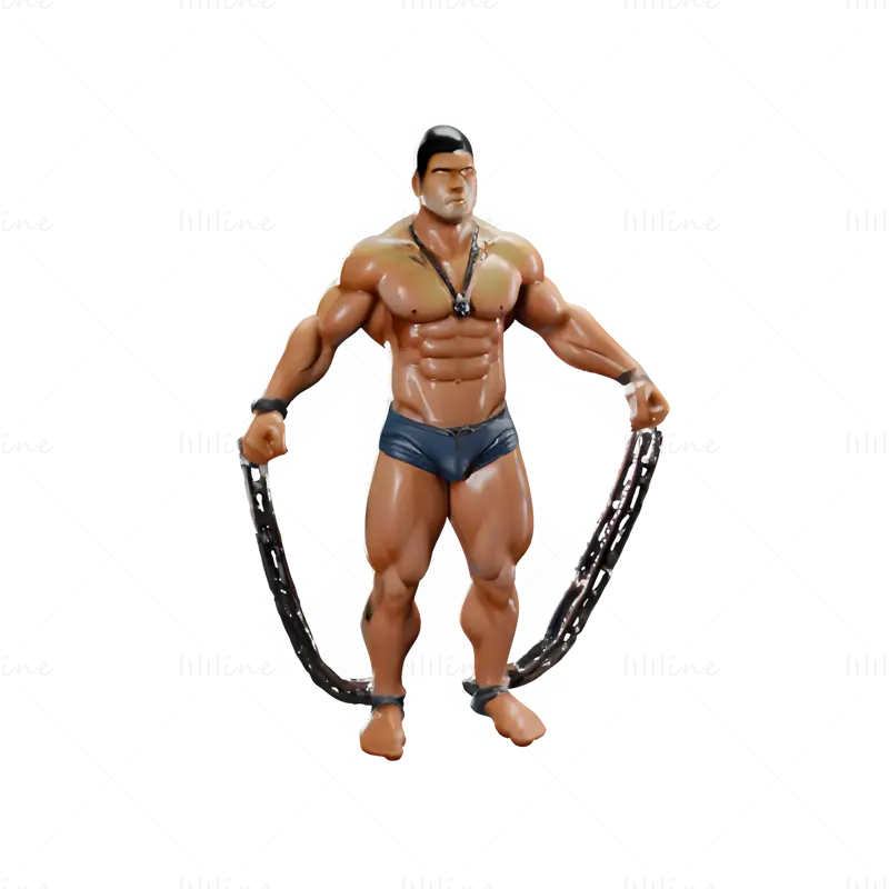 Muscular Warrior Figure with Chains 3D Print Model