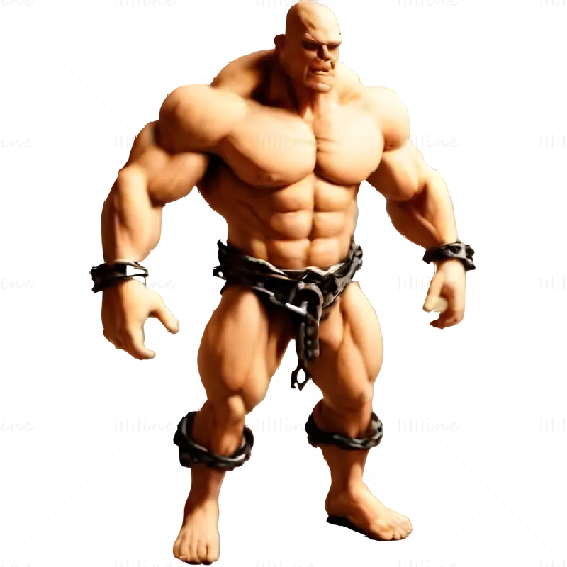 Muscular Warrior Figure with Chains 3D Print Model