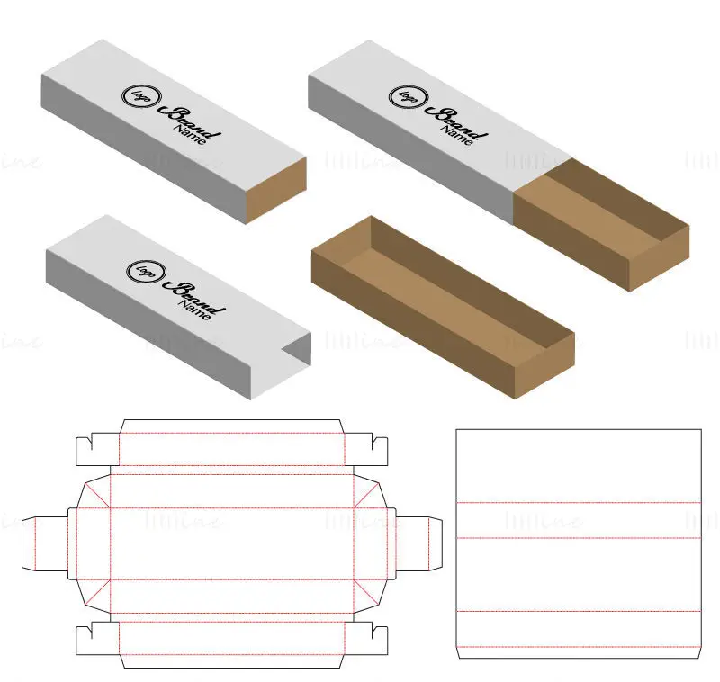 Narrow drawer box dieline vector