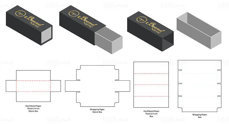 Narrow rectangular drawer box dieline vector