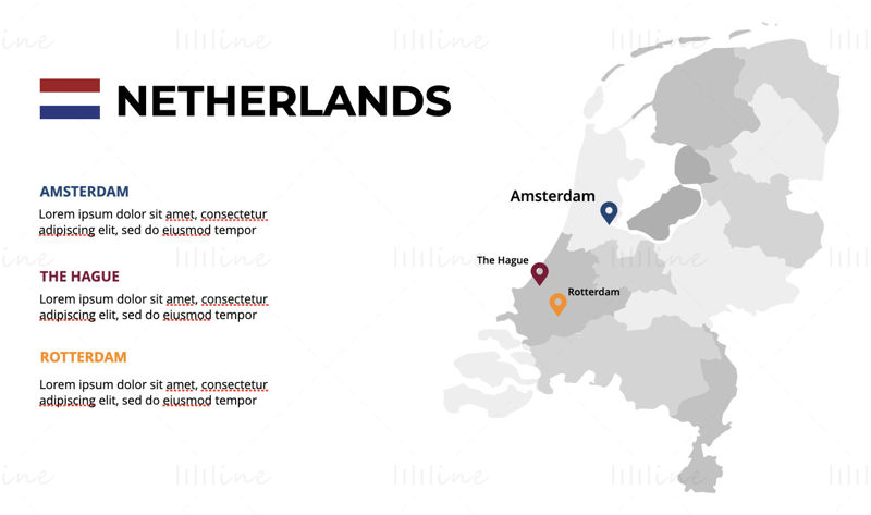 Infografik-Karte der Niederlande, bearbeitbar als PPT und Keynote