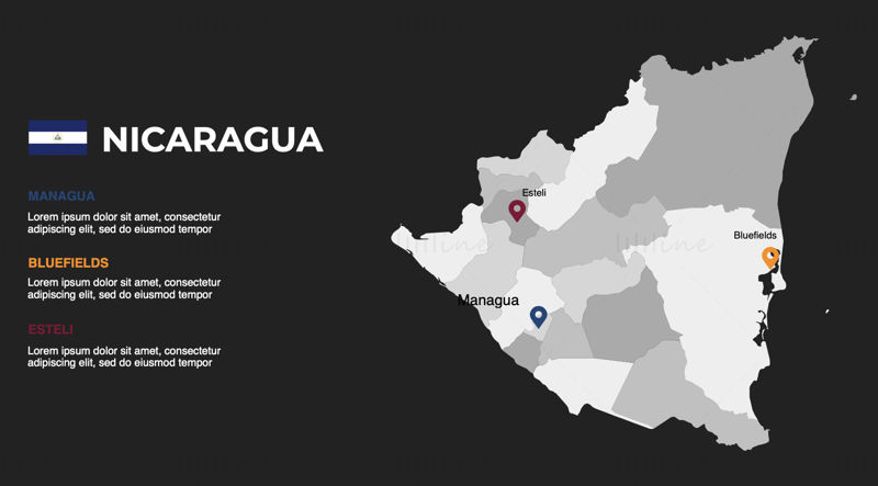 Nicaragua-Infografiken Karte bearbeitbare PPT und Keynote