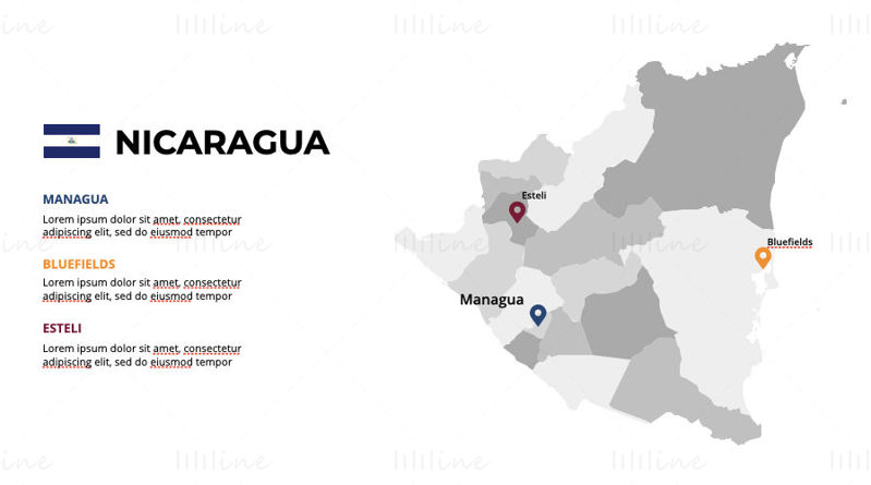 Nicaragua-Infografiken Karte bearbeitbare PPT und Keynote