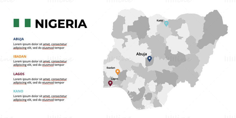 Nigeria-Infografik-Karte, bearbeitbare PPT und Keynote