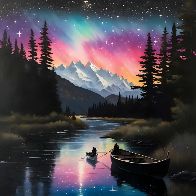 Nighttime River Painting Illustration