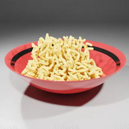 Modelo 3D de macarrão em uma tigela