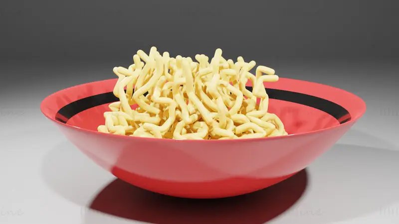 Modelo 3D de macarrão em uma tigela