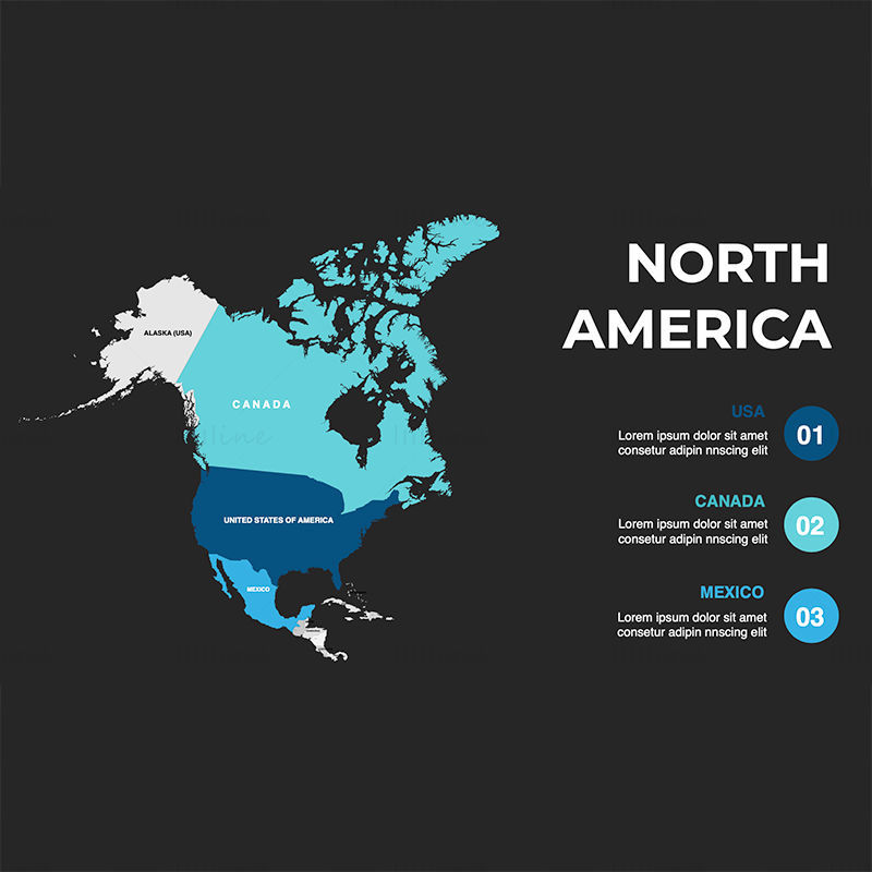 Nordamerika-Infografik-Karte, bearbeitbare PPT und Keynote