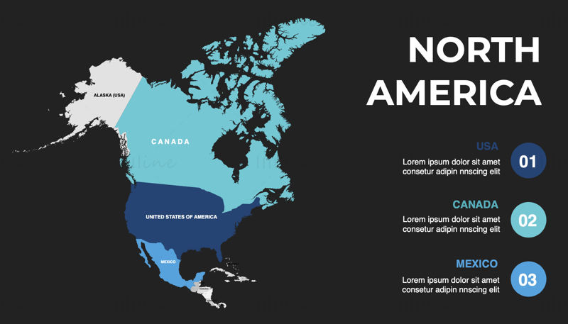 Nordamerika-Infografik-Karte, bearbeitbare PPT und Keynote