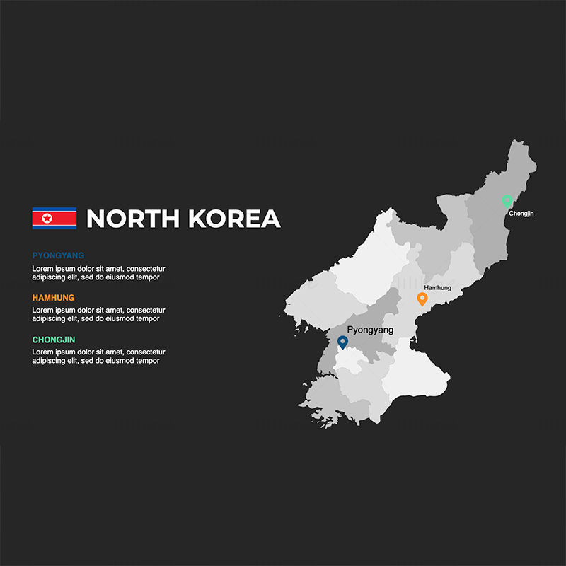 Nord-Korea Infographics Kart redigerbar PPT og Keynote