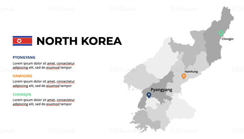 Nord-Korea Infographics Kart redigerbar PPT og Keynote