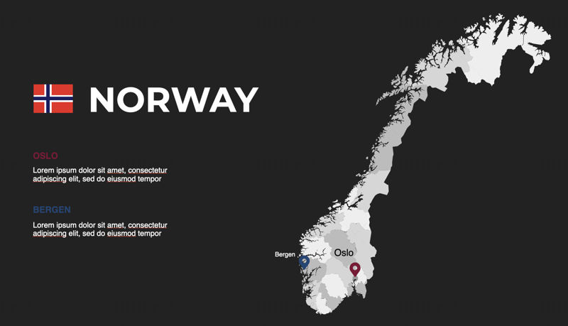 Norvegia Infografică Hartă editabilă PPT și Keynote