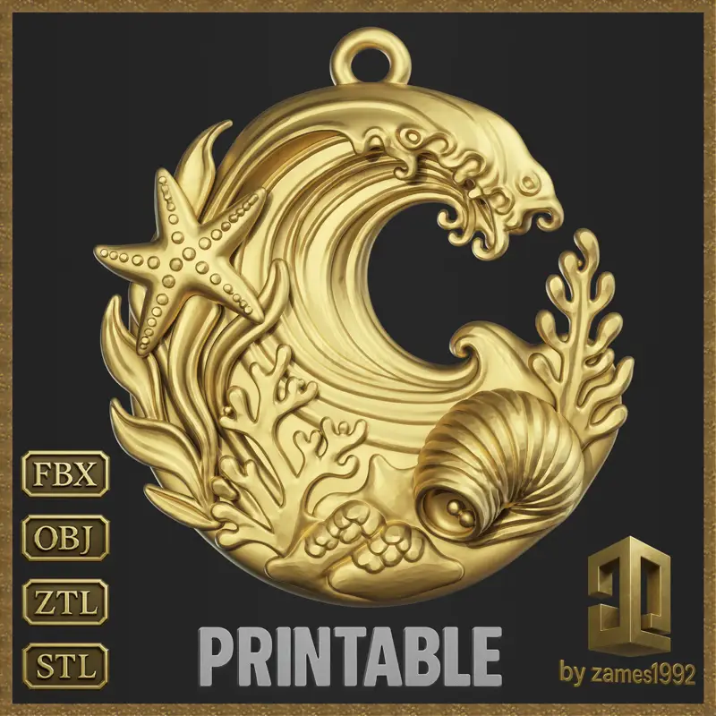 Ocean Coral Wave Anhänger Schmuckdesign 3D-Druckmodell