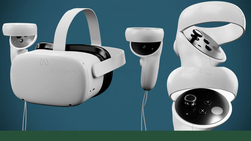 Oculus Meta Quest 2主机头显手柄3d模型