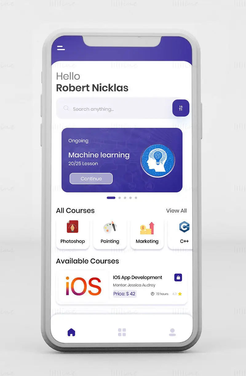 Modèle Figma d'interface utilisateur d'application de cours en ligne