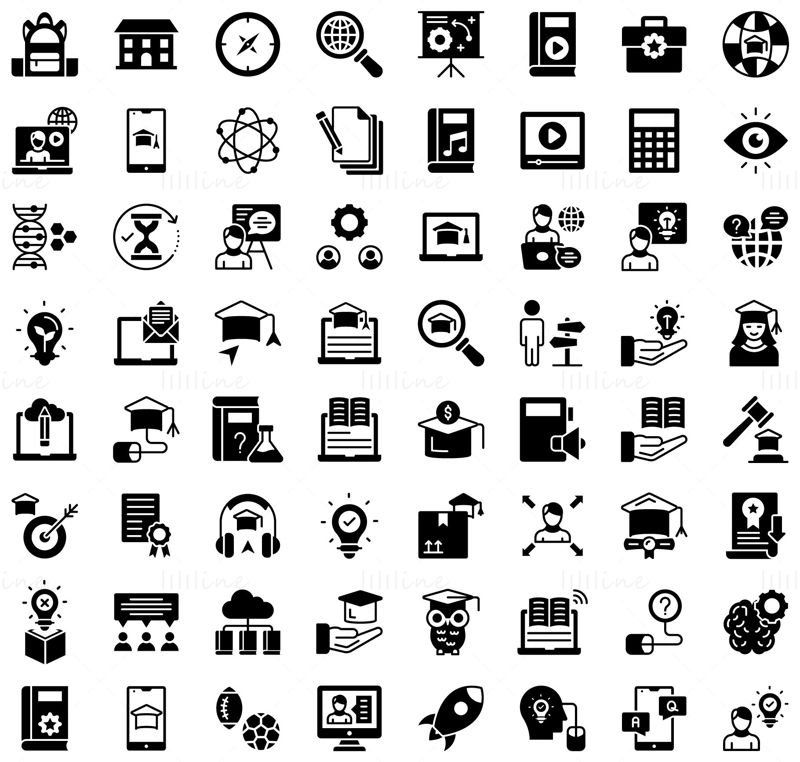 Online Education and Learning Colored Line Icons