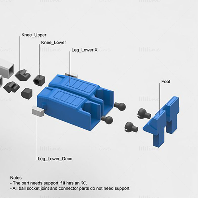 擎天柱低多边形铰接式关节3D打印模型STL