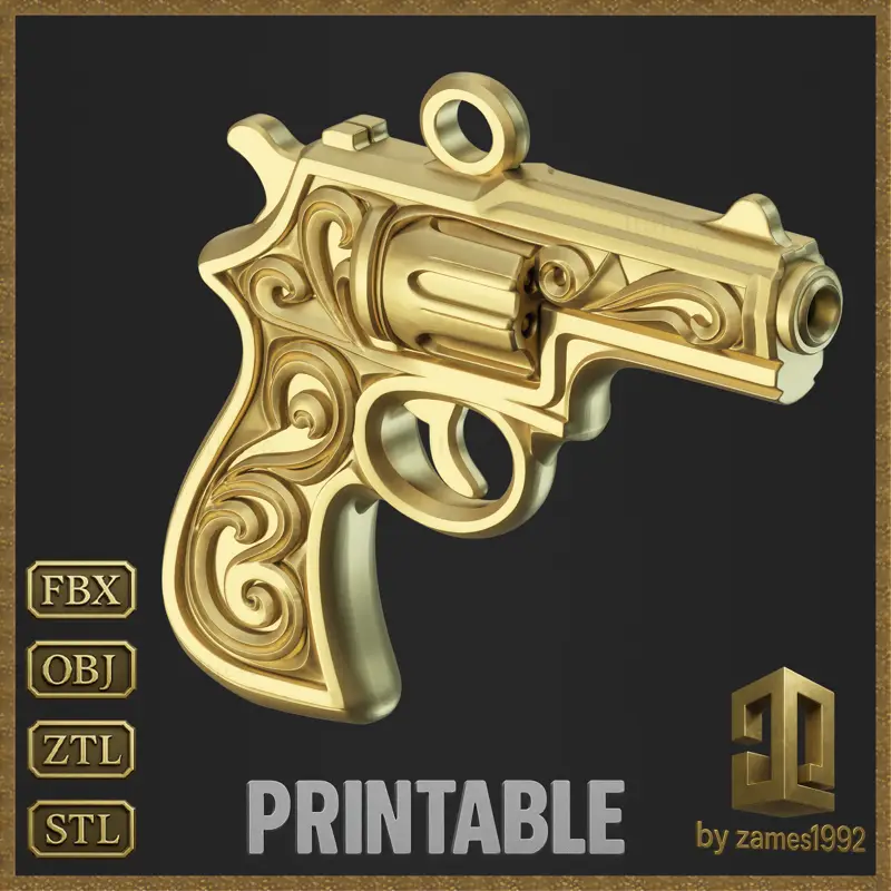 Pendentif revolver ornemental, modèle d'impression 3D