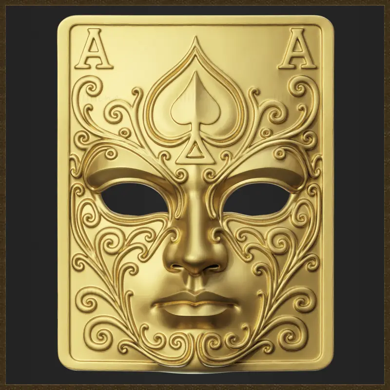 Modello di stampa 3D di maschera con asso di picche di carta da gioco decorata